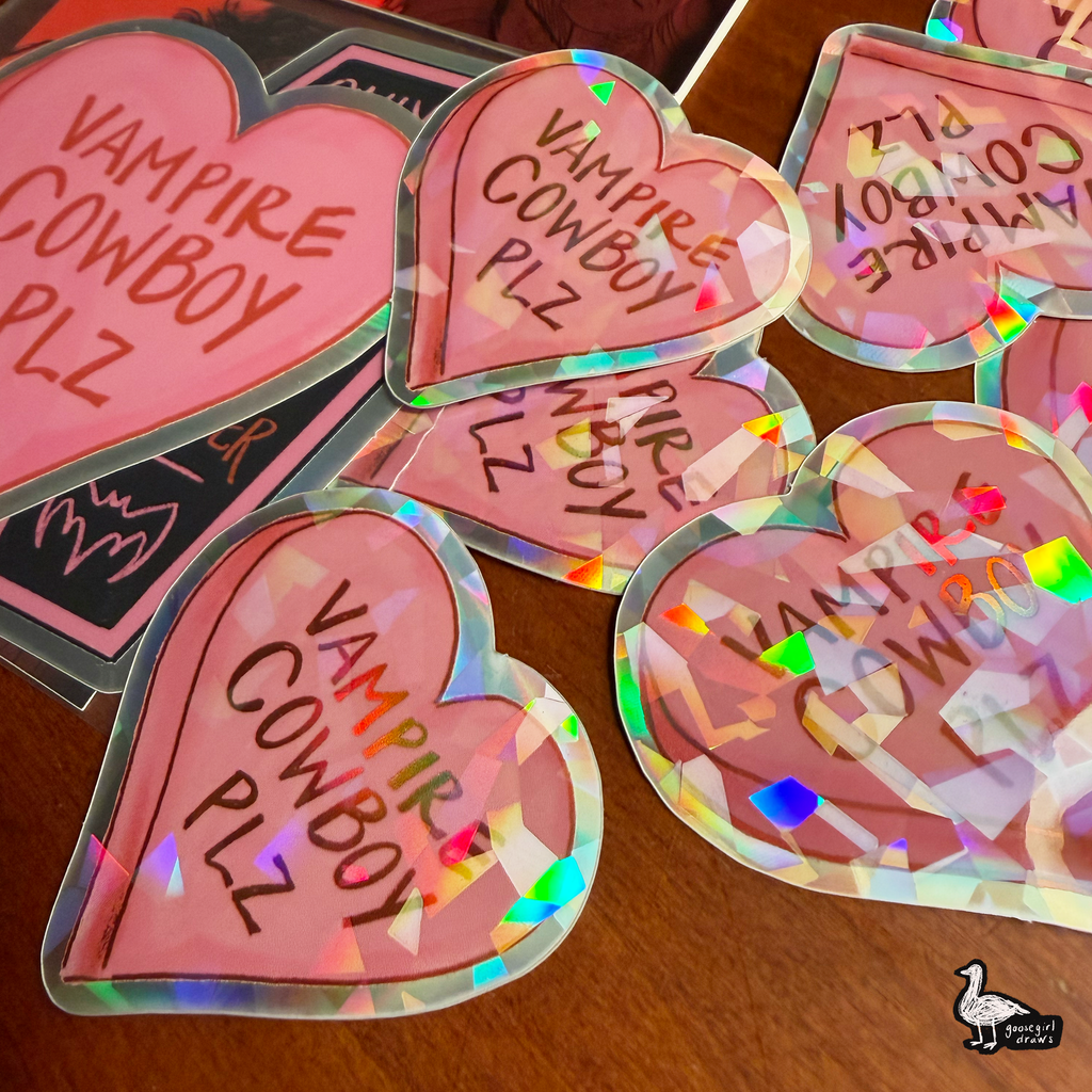 Cowboy Vampire Plz Conversation Heart Sticker